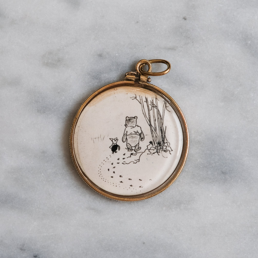 Vintage 14K Yellow Gold Winnie the Pooh and Piglet Pendant