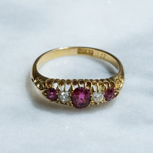 Load image into Gallery viewer, Antique Victorian Ruby Diamond Five-Stone Half Hoop Ring

