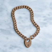 Load image into Gallery viewer, Vintage 7 inch Curb-Link Heart Padlock Bracelet
