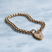Load image into Gallery viewer, Vintage 7 inch Curb-Link Heart Padlock Bracelet
