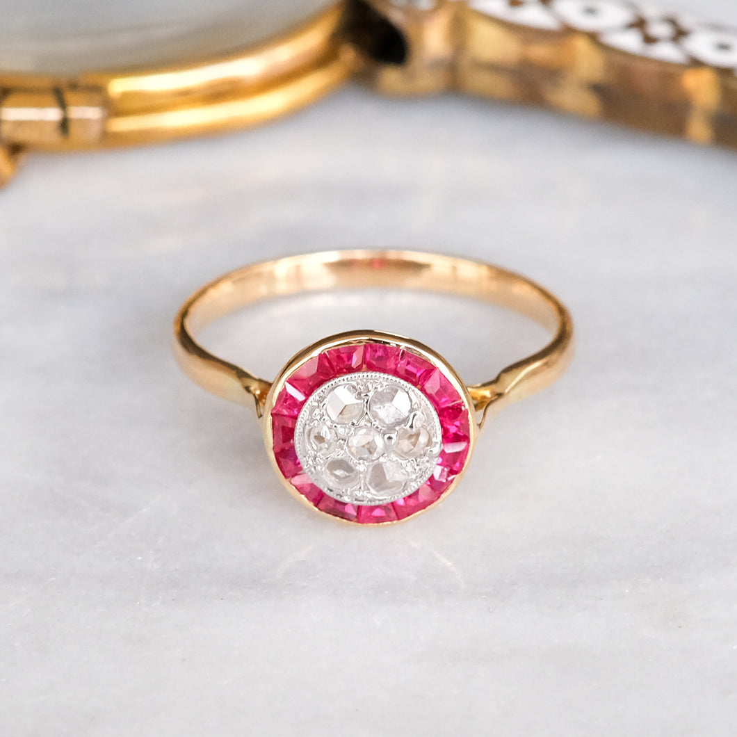 Antique Belle Èpoque era Diamond Ruby Target Ring