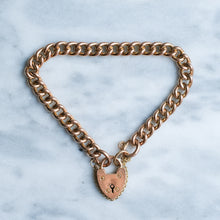 Load image into Gallery viewer, Vintage 7 inch Curb-Link Heart Padlock Bracelet
