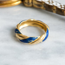 Load image into Gallery viewer, Vintage French Twisted Gadroon Ring with Blue Enamel
