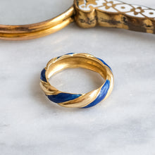 Load image into Gallery viewer, Vintage French Twisted Gadroon Ring with Blue Enamel
