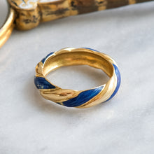Load image into Gallery viewer, Vintage French Twisted Gadroon Ring with Blue Enamel
