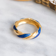 Load image into Gallery viewer, Vintage French Twisted Gadroon Ring with Blue Enamel
