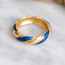 Load image into Gallery viewer, Vintage French Twisted Gadroon Ring with Blue Enamel

