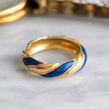 Load image into Gallery viewer, Vintage French Twisted Gadroon Ring with Blue Enamel
