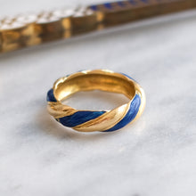 Load image into Gallery viewer, Vintage French Twisted Gadroon Ring with Blue Enamel
