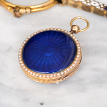 Load image into Gallery viewer, Antique Victorian Blue Guilloché Enamel with Halo Seed Pearl Locket
