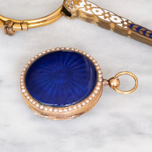 Load image into Gallery viewer, Antique Victorian Blue Guilloché Enamel with Halo Seed Pearl Locket
