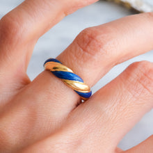 Load image into Gallery viewer, Vintage French Twisted Gadroon Ring with Blue Enamel
