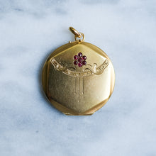 Load image into Gallery viewer, Antique Art Nouveau Locket with Red Paste/Glass Forget Me Not Flower
