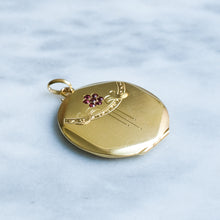 Load image into Gallery viewer, Antique Art Nouveau Locket with Red Paste/Glass Forget Me Not Flower
