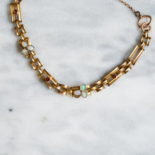 Load image into Gallery viewer, Antique Victorian 9K Rose Gold Opal and Garnet Gate-Link Padlock Bracelet
