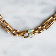 Load image into Gallery viewer, Antique Victorian 9K Rose Gold Opal and Garnet Gate-Link Padlock Bracelet
