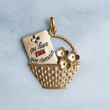 Load image into Gallery viewer, Vintage Basket with Flowers QU'HIER QUE DEMAIN Augis Pendant
