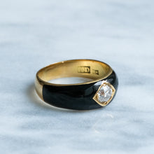 Load image into Gallery viewer, Antique Victorian Black Enamel Flush Set Diamond Solitaire Ring
