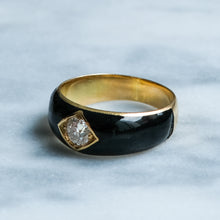 Load image into Gallery viewer, Antique Victorian Black Enamel Flush Set Diamond Solitaire Ring
