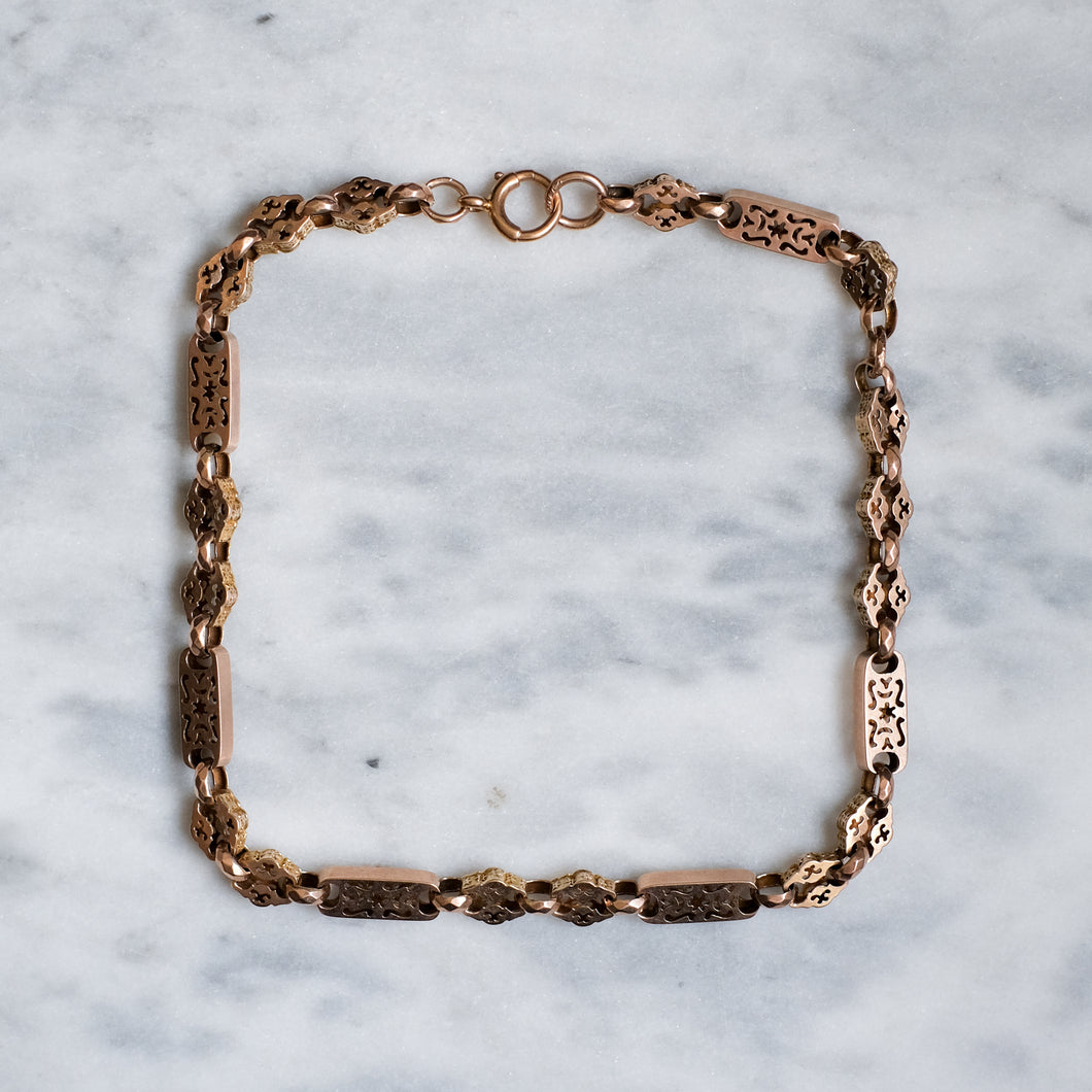 Antique 9K Rose Gold Celestial Star Pierced Choker Chain