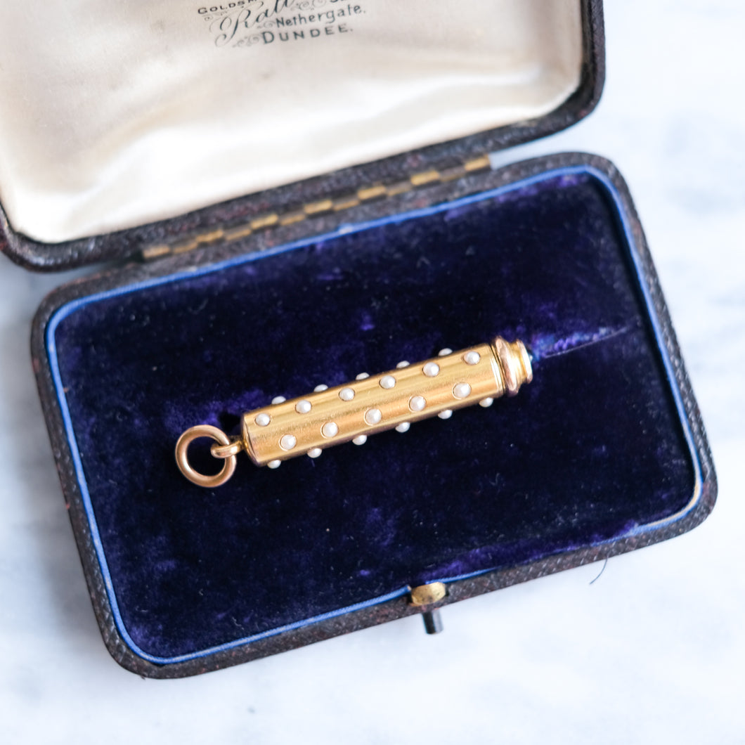 Antique Victorian era French Pearl Telescoping Retractable Pencil Fob Pendant