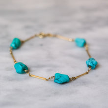 Load image into Gallery viewer, Vintage 14K Yellow Gold Bar-Link and Turquoise Station Bracelet
