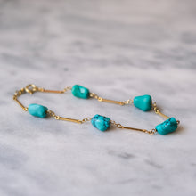 Load image into Gallery viewer, Vintage 14K Yellow Gold Bar-Link and Turquoise Station Bracelet
