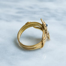 Load image into Gallery viewer, Antique French Toi et Moi Diamond and Sapphire Snake Ring
