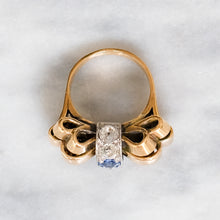 Load image into Gallery viewer, Art Deco Retro era 1940s Burmese Sapphire Diamond Bow Tank Ring

