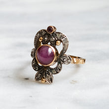 Load image into Gallery viewer, Antique 14K Yellow Gold &amp; Silver Star Ruby Diamond Ring
