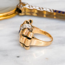 Load image into Gallery viewer, Art Deco Retro era 1940s Burmese Sapphire Diamond Bow Tank Ring
