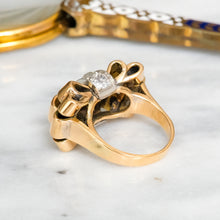 Load image into Gallery viewer, Art Deco Retro era 1940s Burmese Sapphire Diamond Bow Tank Ring
