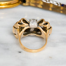 Load image into Gallery viewer, Art Deco Retro era 1940s Burmese Sapphire Diamond Bow Tank Ring
