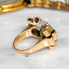 Load image into Gallery viewer, Art Deco Retro era 1940s Burmese Sapphire Diamond Bow Tank Ring

