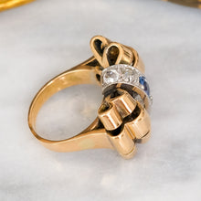Load image into Gallery viewer, Art Deco Retro era 1940s Burmese Sapphire Diamond Bow Tank Ring
