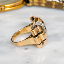 Load image into Gallery viewer, Art Deco Retro era 1940s Burmese Sapphire Diamond Bow Tank Ring

