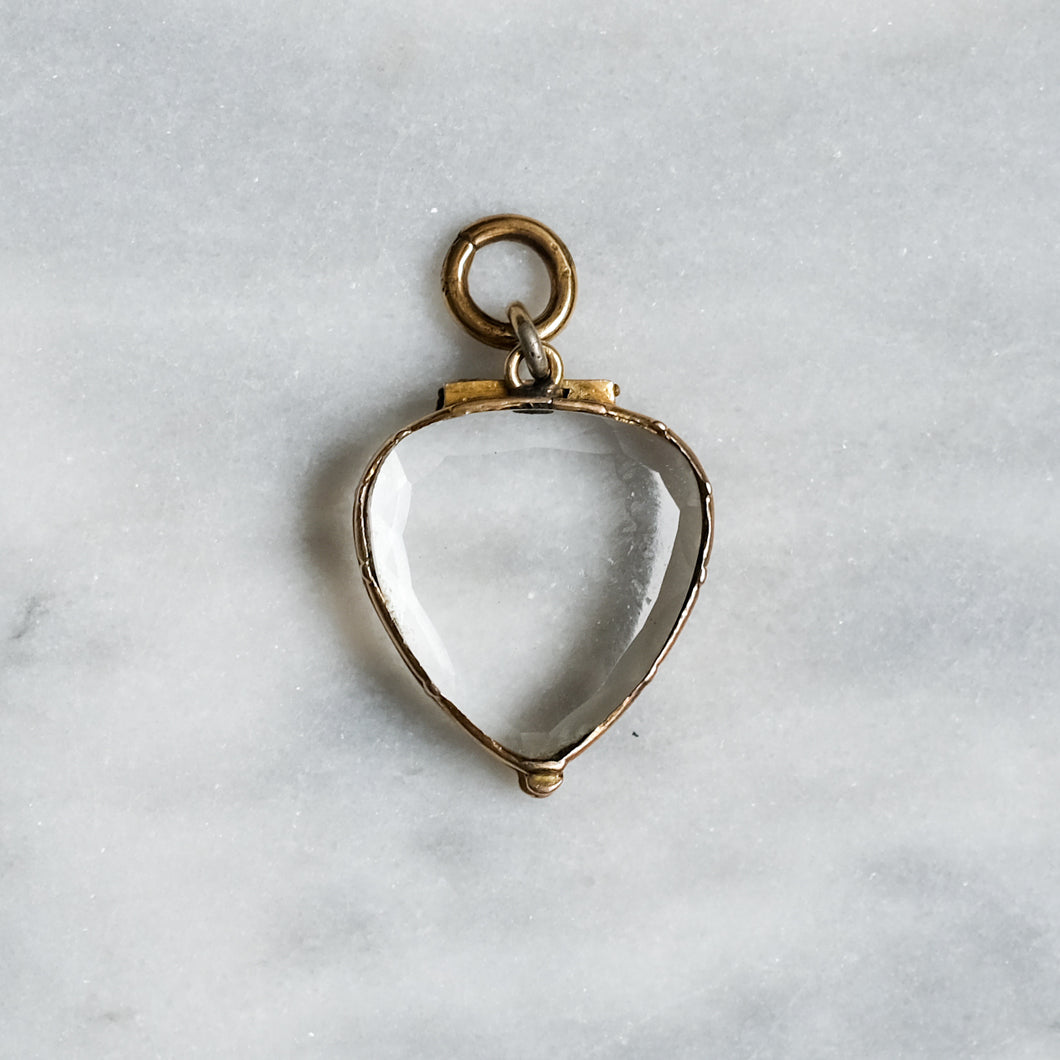 Georgian 9K Rose Gold Rock Crystal Heart/Shield Locket