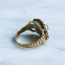 Load image into Gallery viewer, Antique Georgian Enamel, Onyx and Pearl Cluster Memorial Ring
