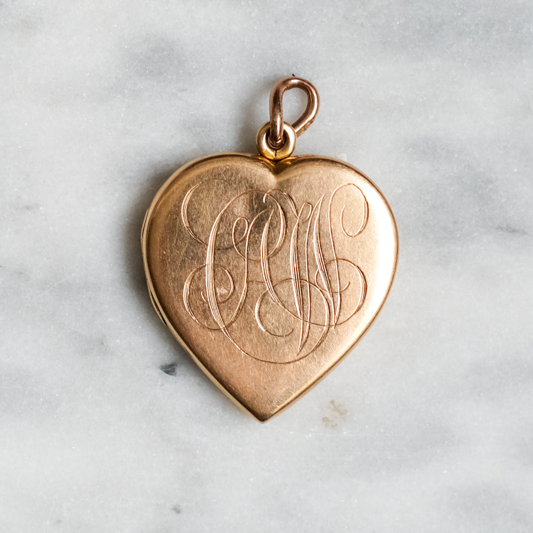 14K Rose Gold Antique CAW Heart Locket