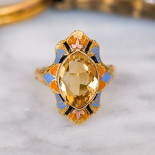 Load image into Gallery viewer, Art Deco Egyptian Revival Citrine Enamel Ring
