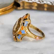 Load image into Gallery viewer, Art Deco Egyptian Revival Citrine Enamel Ring
