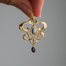 Load image into Gallery viewer, Art Nouveau 15K Yellow Gold Opal and Pearl Pendant
