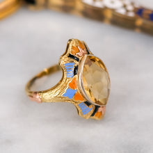 Load image into Gallery viewer, Art Deco Egyptian Revival Citrine Enamel Ring
