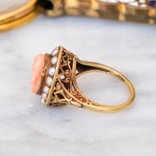 Load image into Gallery viewer, Vintage Retro Coral Seed Pearl Halo Cameo Ring
