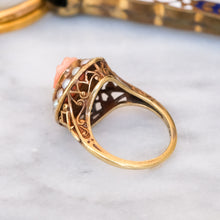 Load image into Gallery viewer, Vintage Retro Coral Seed Pearl Halo Cameo Ring
