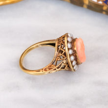 Load image into Gallery viewer, Vintage Retro Coral Seed Pearl Halo Cameo Ring
