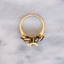 Load image into Gallery viewer, Antique Art Deco era 3-Flower Garland Pansy and Diamond Ring
