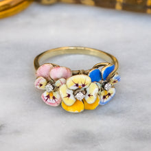 Load image into Gallery viewer, Antique Art Deco era 3-Flower Garland Pansy and Diamond Ring
