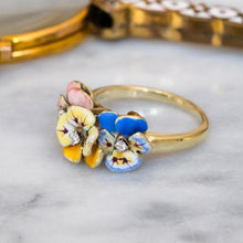 Load image into Gallery viewer, Antique Art Deco era 3-Flower Garland Pansy and Diamond Ring
