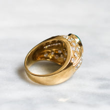 Load image into Gallery viewer, 18K Yellow Gold Diamond and Emerald Bombe Ring
